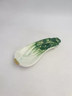 Buy Vintage Art Pottery Bassano Italy Celery Dish Plate Hand Painted Green Leaves • 24.99£