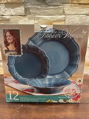 Buy The Pioneer Woman 12-Piece Dinnerware Set Paige Denim New In Box, Service For 4 • 67.51£