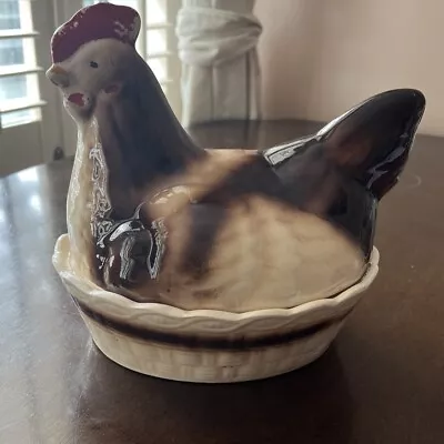 Buy Vintage Hen On Nest Egg Holder Ceramic Basket Chicken • 4£