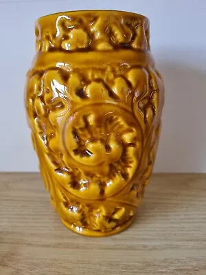 Buy Victorian Unfurling Fern Frond Pottery Vase - Majolica - Golden Amber Yellow • 18£