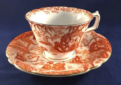 Buy Antique Royal Crown Derby Red & White Bone China Tea Cup & Saucer Duo • 19.99£
