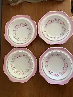 Buy Royal Albert Art Deco Pink Dorothy Floral Dessert Bowls Some Wear • 14.50£