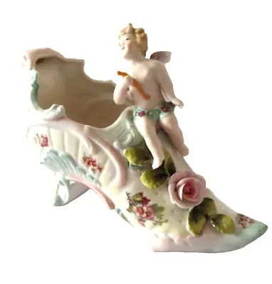 Buy Victorian Vintage Porcelain Shoe Pot Vase And Cherub & Flowers • 30£
