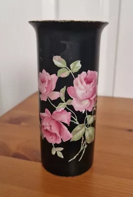 Buy Vintage Vase - Black With Pink Roses - Holkirk Ware (Hollinshead & Kirkham) - 6  • 9.50£
