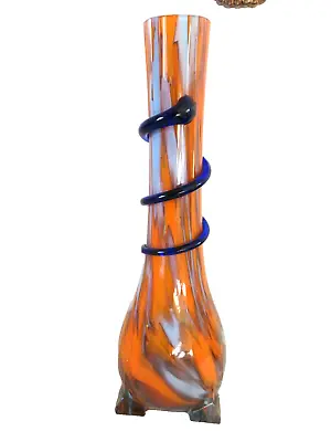 Buy Deco Bohemian/czech Blue Trailed Glass Spatter Vase 10  • 35£