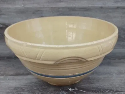 Buy Vintage Stoneware Mixing Serving Bowl Blue & White Bands Yellow Ware  • 29.77£