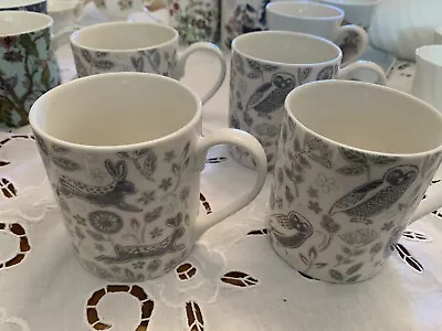 Buy 4 X Queens Fine Bone China Mugs Forest Hares And Owls • 9.99£