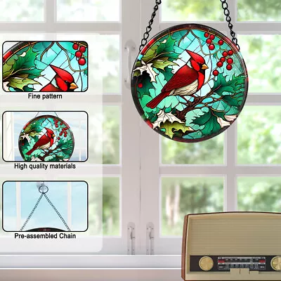 Buy Acrylic Waterproof Cardinal Stained Glass Suncatcher For Window Home Wall Decor • 7.98£