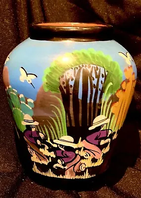 Buy Mexican Folk Art Handpainted Multi Coloured Red Clay Pottery Vase  16cm H X 14 W • 25£