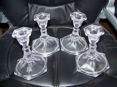 Buy Set Of 4 Vintage Glass Pedestal Taper Candle Holders 5  • 4.68£