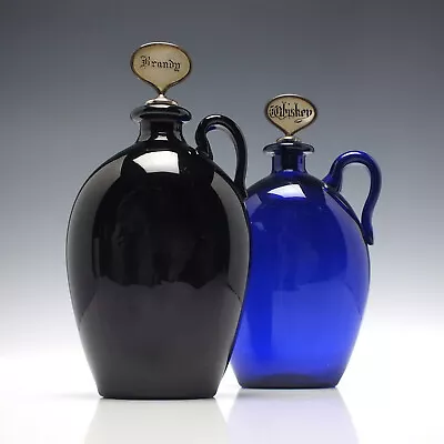 Buy Two Victorian Glass Flagon Decanters Bristol Blue & Amethyst 1860 • 180£