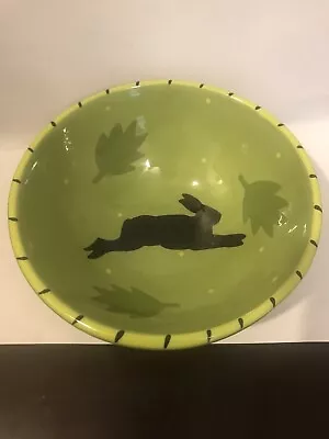 Buy Ceramic Pottery Green Bowl 7.5  Handmade Rabbit Leaf Polka Dot Design Signed • 9.43£