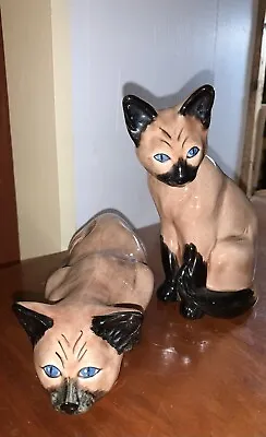 Buy Two Vintage Siamese Cats Chocolate Point Ceramic Figurines Blue Eyes Mint Cond • 19.21£