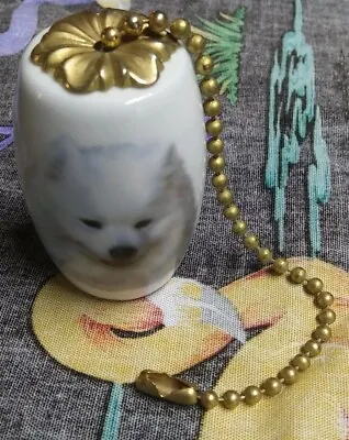 Buy 2  Ceramic Chain Pull With Picture Of Beautiful Fluffy Furry White Puppy Dog  • 6.10£