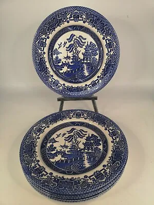 Buy ENGLISH IRONSTONE TABLEWARE BLUE & WHITE WILLOW PATTERN LUNCH PLATES 6 X's (#R) • 21.99£