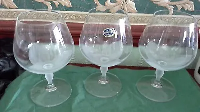 Buy 3 X Frosted Stem Flower/ Petal Glasses / Balloons-Bohemia Crystal -Czech -gc/vgc • 5.45£