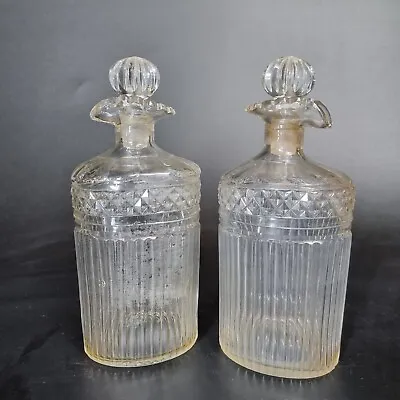 Buy Antique Pair 19th Century Cut Glass Decanters 19cm High • 79£