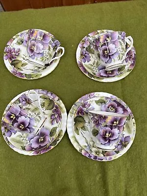 Buy Royal Grafton/Duchess  Violets 4x Trios Cup Saucer &plate • 35£