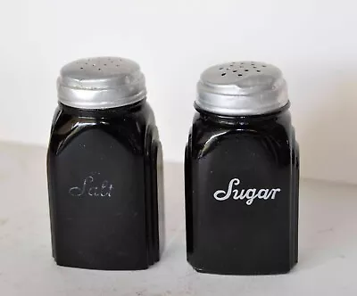 Buy Vintage McKee Black Glass Amethyst Retro Roman Arch Sugar And Pepper Shakers • 26.42£