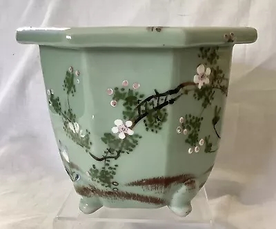 Buy Antique Meiji Japanese Seto Ware Hexagonal Celadon Hand Decorated Planter • 325£