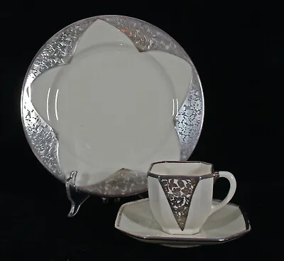 Buy Rare Lenox Belleek Silver Overlay Art Deco Plate Demitasse Cup & Saucer Set Mint • 153.44£