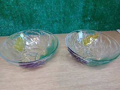 Buy Vintage Kig Glass Coloured Embossed Fruit Bowls X2 • 18£