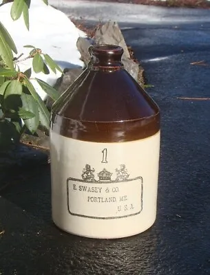 Buy Antique E. SWASEY & CO.- PORTLAND, ME. U.S.A. 1 Gallon Salt Glazed Stoneware Jug • 37.11£