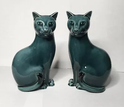 Buy Lovely Pair Of Vintage Mid Century Poole Teal Blue Pottery Cats 6.5 Inch Tall. • 39.99£