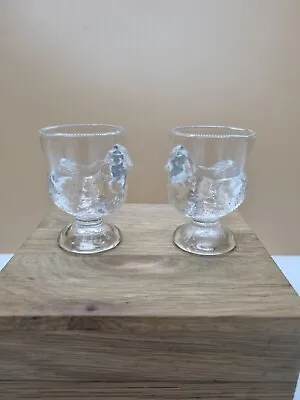 Buy Vintage Luminarc France Pressed Glass Hen/Chicken Shaped Egg Cup Pair Cottage • 12.95£