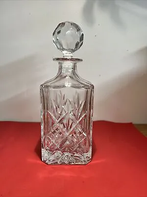 Buy Vintage Hand-Cut Lead Crystal Decanter - Square Glass Blown, Heavy, With Stopper • 14£