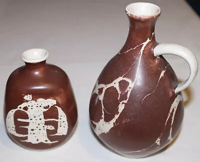 Buy Small Aviemore Pottery Jug/Vase + Square Vase - Brown And Cream • 24.99£