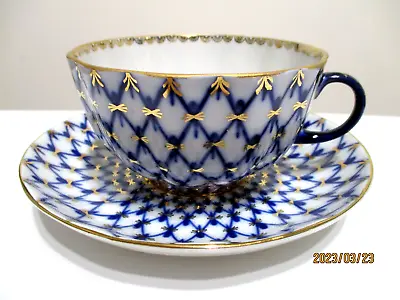 Buy LOMONOSOV Vtg Imperial Russian FINE BLUE & WHITE LACE PORCELAIN TEA CUP & SAUCER • 71.93£