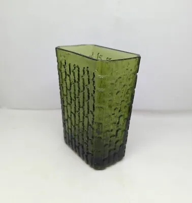 Buy Anchor Hocking Avocado Green Textured Glass Vase Rectangle MCM 1960's Vintage • 23.66£