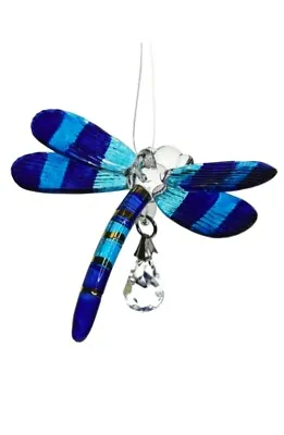 Buy Handmade Fantasy Glass Dragonfly Suncatcher Gift Blue Sapphire • 14.95£