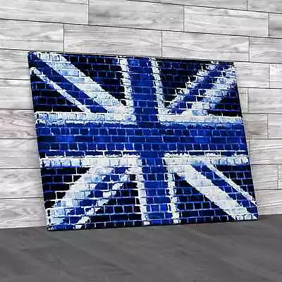 Buy Union Jack Flag Brick Wall Blue Canvas Print Large Picture Wall Art • 14.95£