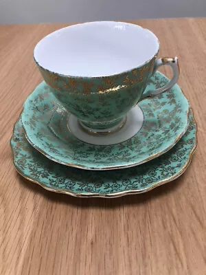 Buy Crown Regent Bone China Gold Harlequin Green (2) Chintz Cup, Saucer, Cake Plate • 4.99£