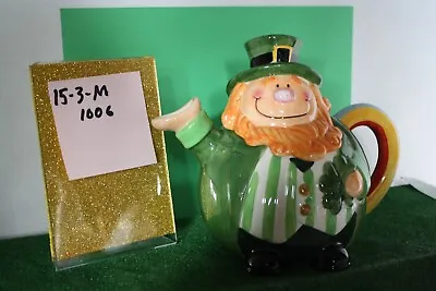 Buy Smiling Leprechaun Teapot Irish St. Patrick's Day Rainbow Handle Green Irishman • 21.91£