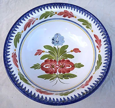 Buy QUIMPER Keraluc Salad Bowl Dish French Flowered Hand Painted Faience  • 62.65£