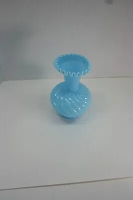 Buy Scarce Vintage Fenton Mist Blue Frosted Satin Glass Swirled Vase  MCM • 66.24£