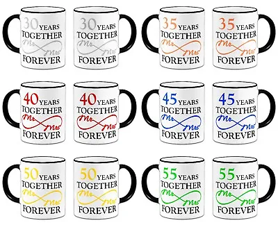 Buy Pair Of Mr & Mrs Together Forever Anniversary (1st - 70th) Gift Mugs - Black • 11.99£