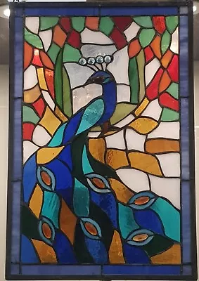 Buy  Large Leaded Stained Glass Window. Peacock Handmade No Reserve Door Panel • 47£