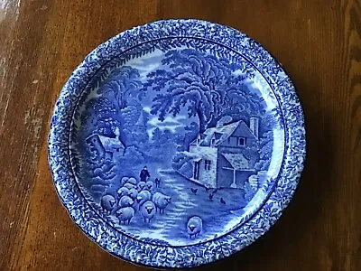 Buy Vintage Fenton Foley Ware Plate Shepherd Going Through Village Blue And White • 10£