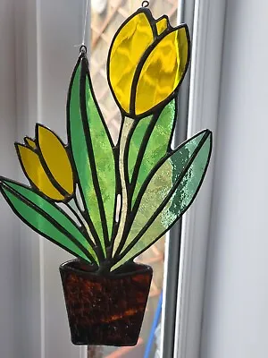 Buy Stained Glass Tulip Suncatcher In Yellow • 19.20£