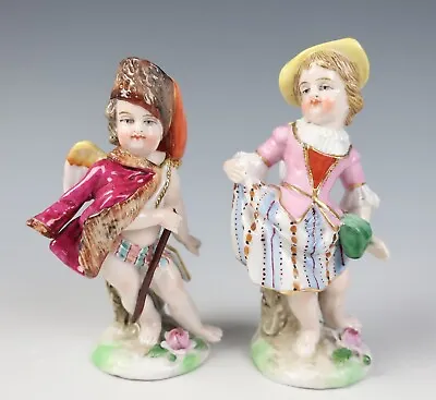 Buy Quality 19th C. Pair German Dresden Dressed Putti Cherub Figurine Porcelain • 185.85£