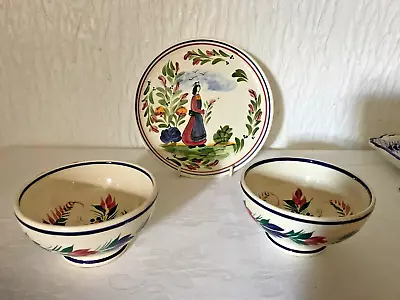 Buy Group Of Vintage French Quimper Faience Pottery Bowls And Hand Painted Plate. • 15£