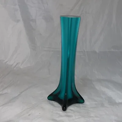 Buy Retro Glass Aqua Blue Funky Bud Vase 8” Tall Single Stem Ribbed Fun • 11.72£