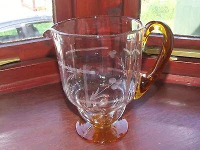 Buy A Vintage Glass Water / Lemonade Jug With Amber Glass Handle & Base • 5£