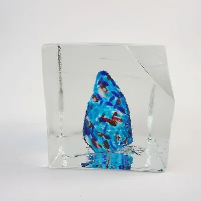 Buy Large Glass Paperweight Cube Kosta Boda Blue 1,229 Kg • 71.31£