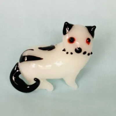 Buy Vintage Art Glass Mini Cat Figure Black & White • 4.72£