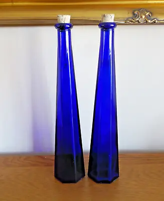 Buy Pair Vintage Cobalt Blue Glass Conical Shaped Decorative Bottles 33 Cms Tall • 19.99£